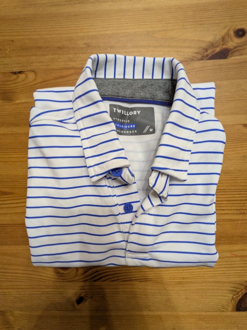 Twillory Mens Athleisure Performance Polo Shirt Blue White Striped Size M Golf